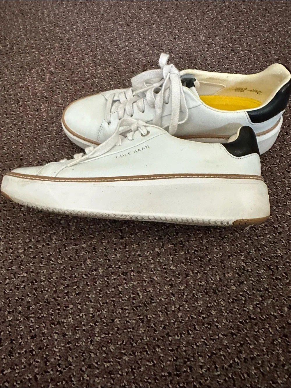 Cole Haan White Leather Low-Top Sneakers with Tan Trim